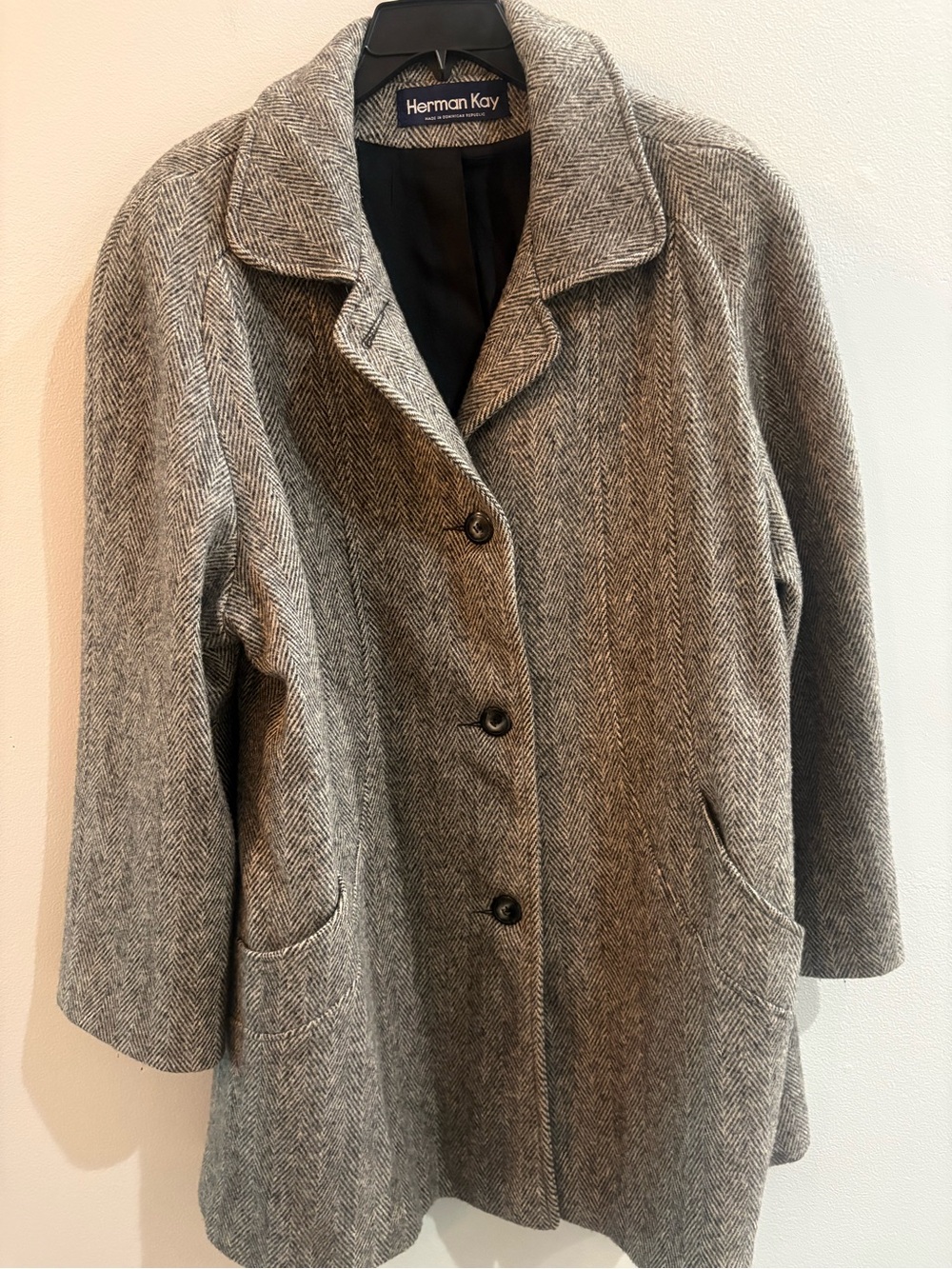 Vintage Herman Kay Herringbone Wool Blend Coat Size 16